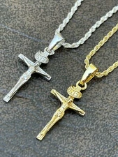 Small 0.75" 925 Silver Plain Gold Plated Cross Jesus Crucifix Pendant Necklace