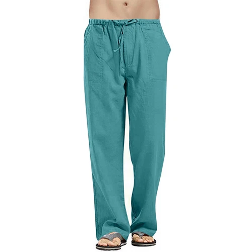 Herren Baumwolle Leinen lose Hose Freizeit Kordelzug Strand Yoga Baggy lange Hose - Bild 5 von 69