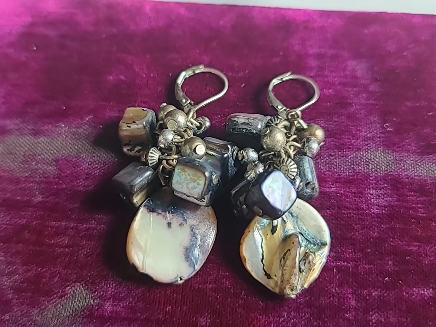 Abalone Shell Beaded Dangling Pierced Earrings Vi… - image 3