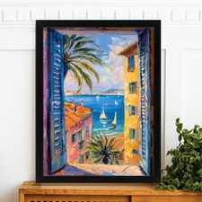 Matisse Style Mediterranean Seaside Town Wall Art Open Window View Art Print 