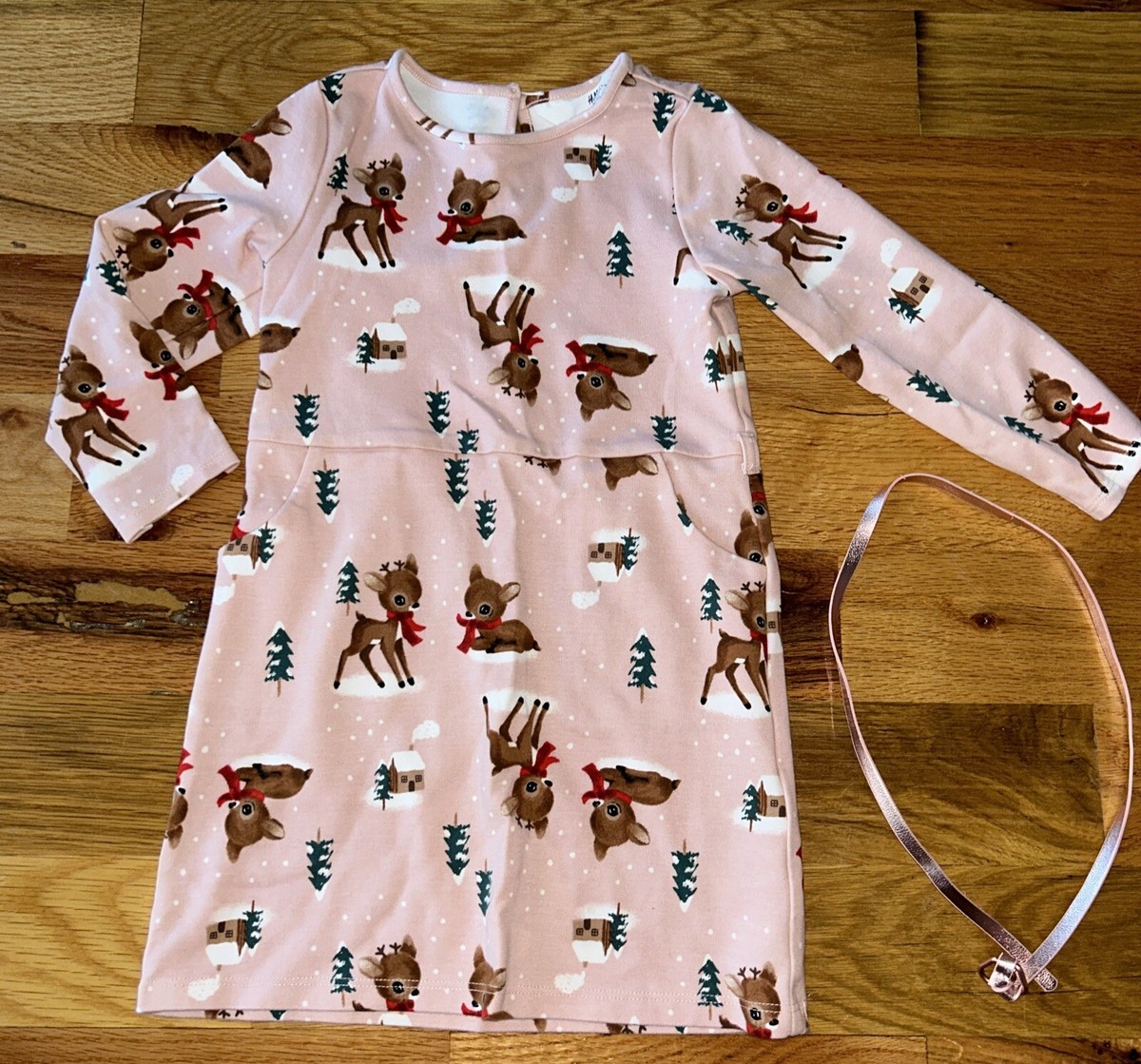 Toddler Girl’s H&M 3-4T Holiday Dress Reindeer Light Pink