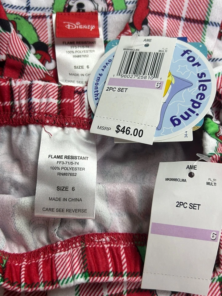 Disney Mickey & Minnie Mouse Vacaciones 2 Piezas Navidad Pijama Set Talla 6 Nuevo con Etiquetas $46 Foto 3 de 4