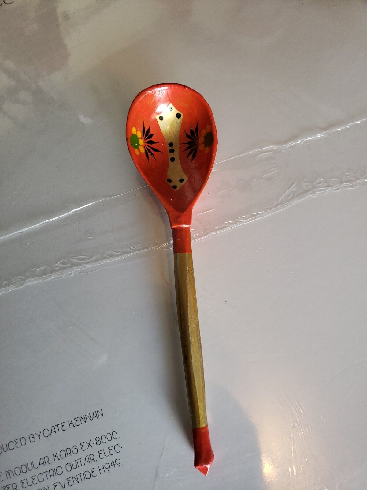 Vtg Russian Khokhloma Hand Painted Wooden Spoons Gold Floral Berry Art Set of 2