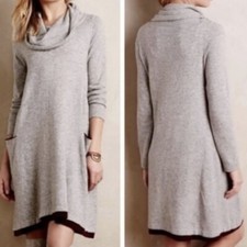 Anthropologie Sparrow Gray Lambswool Cashmere Blend Cowl Neck Sweater Dress sz S