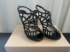 PRADA HEELS 37.5 Vernice Easy Nero Black Leather Straps Elegant Sexy