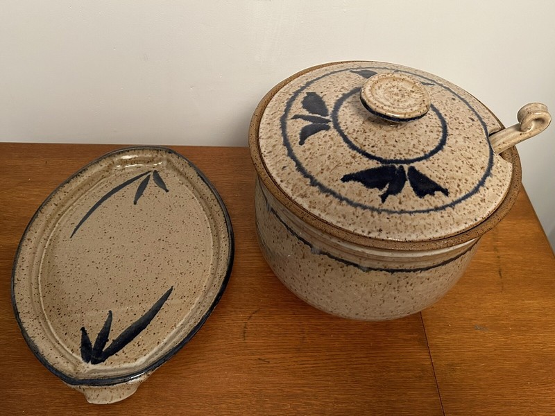Studio Pottery Soup Tureen Or Casserole Dish With Lid Ladle & Serving Dish