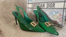DOLCE&GABBANA Women's High Heels Green Patent Leather Metal Hollow LOGO 10cm