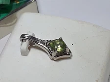 Estate .45ctw Natural Cushion Cut Peridot & Diamond 14Kt White Gold Pendant20593