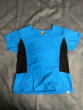 Fashion Seal Healthcare Scrub Top Womens Light Blue/Black Short Sleeve V Neck M