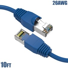 10FT Cat6A RJ45 Network LAN Ethernet Router SSTP Shielded Patch Cable 26AWG Blue