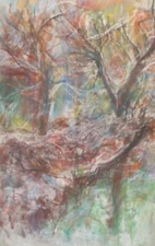 Expressionist pastel painting landscape trees