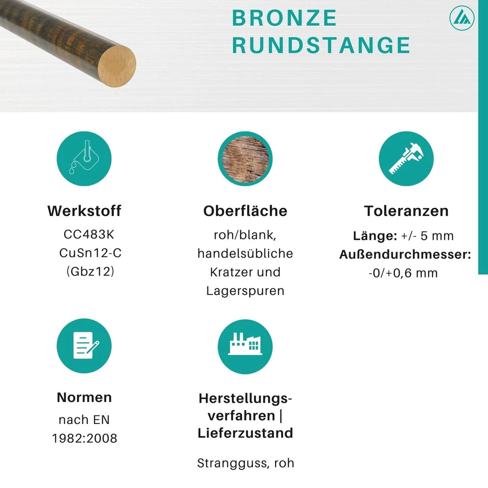 Bronze Rundstange, Rund Stab, Stange, von Ø 13 bis 112 mm Cusn12, Gbz12, CC483K - Bild 2 von 4