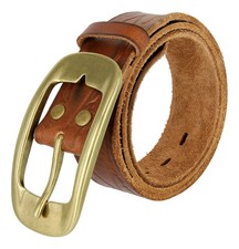 Oval Buckle Full Grain Diamond Tooled Leather Casual Belt 1-1/2" Wide, Tan