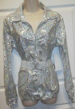 FAUX SEQUIN SILVER SNAP FRONT MENS SHIRT CHILD Ladies DANCE LONG SLEEVE
