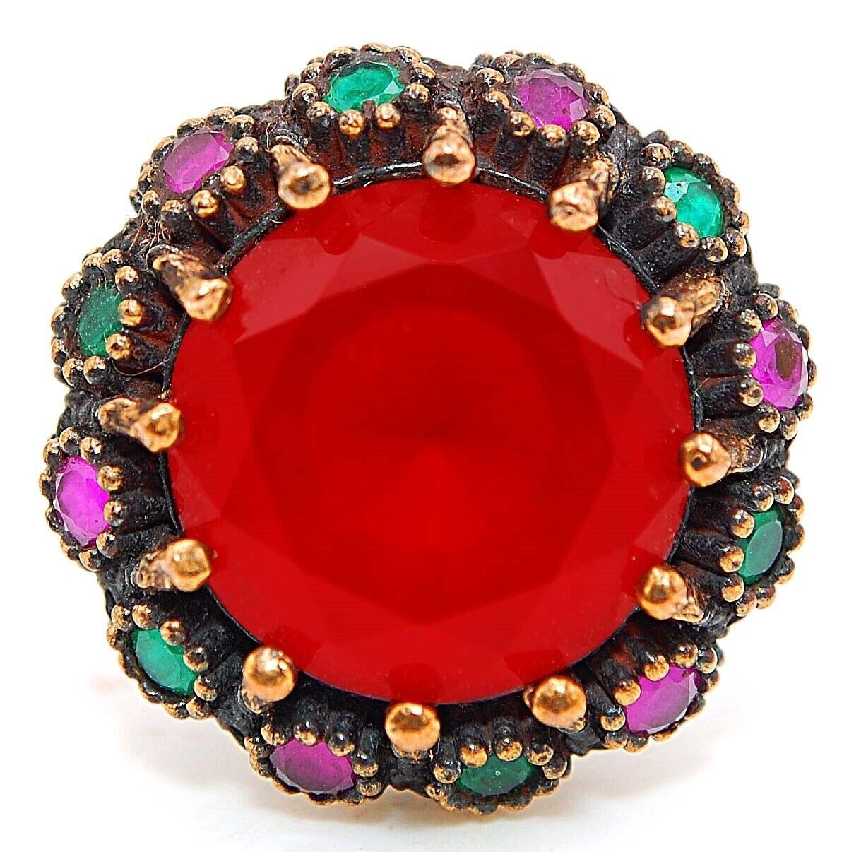 Exquisite Ottoman Empire Style 12CT Treated Ruby 925 Sterling Silver Ring Size 8 HB2-8