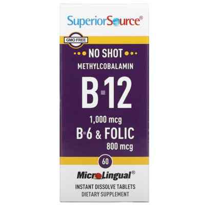 Superior Source, Methylcobalamin B-12, B-6 & Folic, 60 MicroLingual Instant 