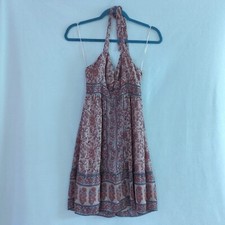 Guess Flowy Purple Mauve Floral Smocked Back Lined Halter Dress Size 11