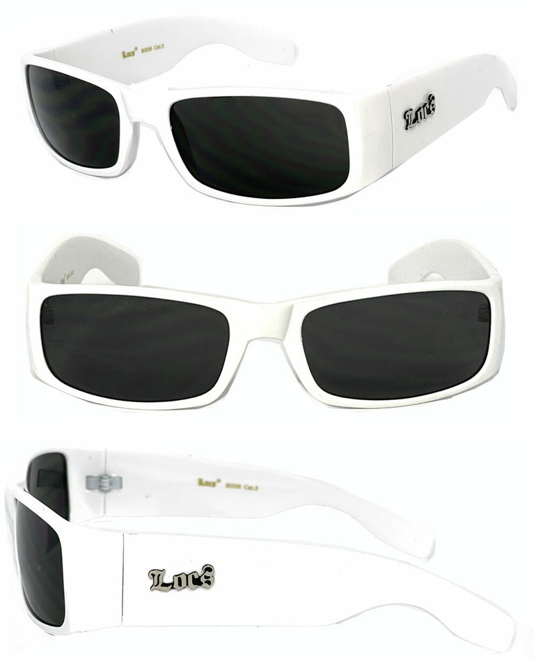 Locs Authentic Cholo Biker Sunglasses – OG Style, Shiny Black Frame, Smoke Lenses, USD Dollar Sign Pattern