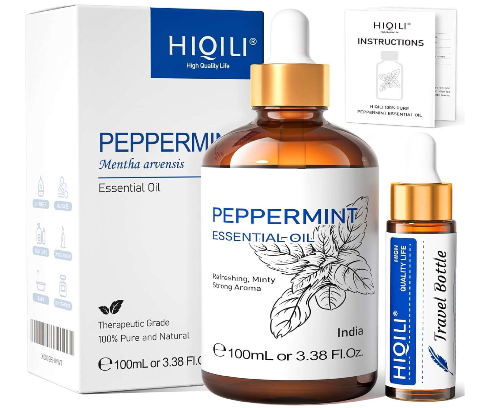 HIQILI Peppermint Essential Oil, 100% Pure Natural for Diffu