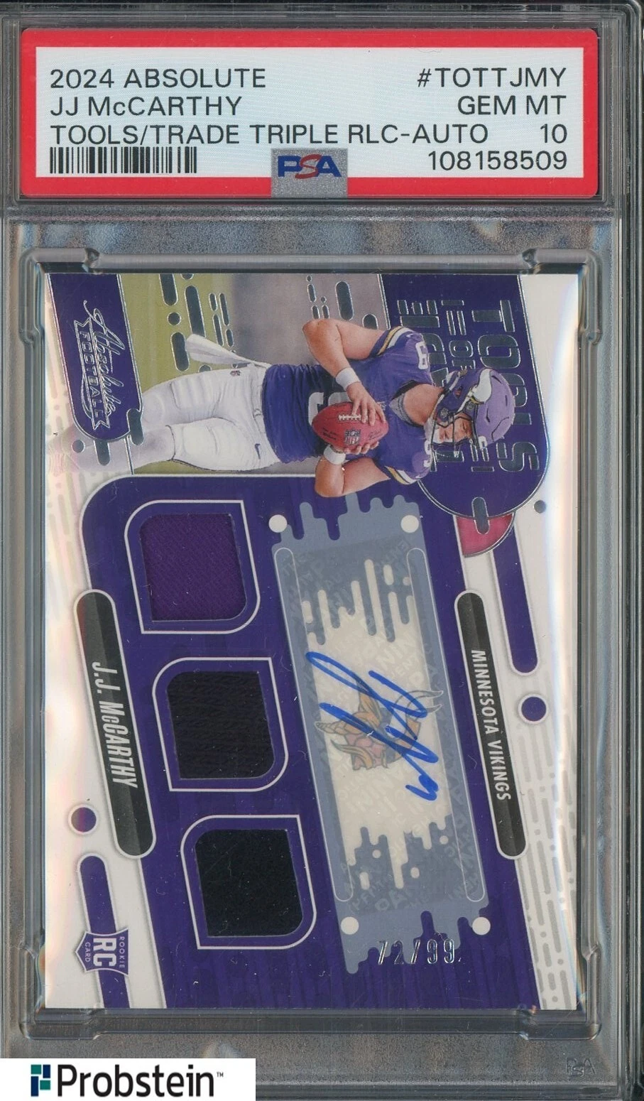 JJ McCarthy Panini Absolute Tools of the Trade Triple Relics #TOTTJMY Base