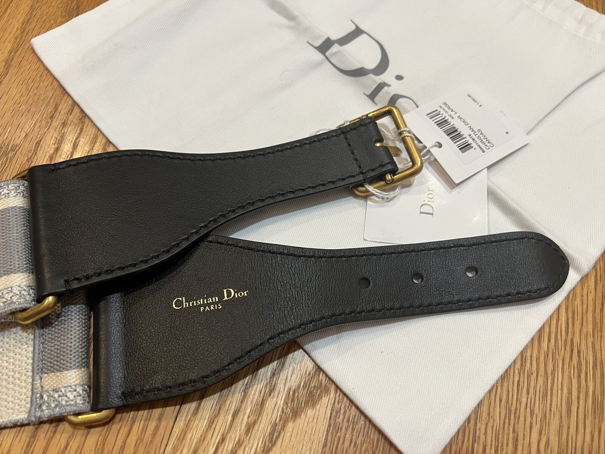 NEW Christian Dior Large Canvas Belt in Grey/Cream Size
