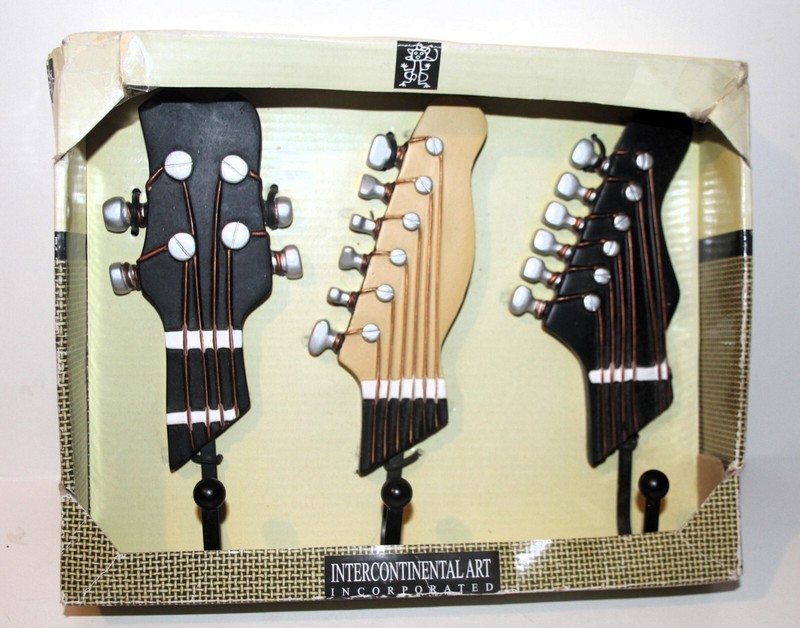 New GUITAR HEAD 3D Resin WALL HOOKS Set of 3 Decorative Hanging Racks GCG Studio