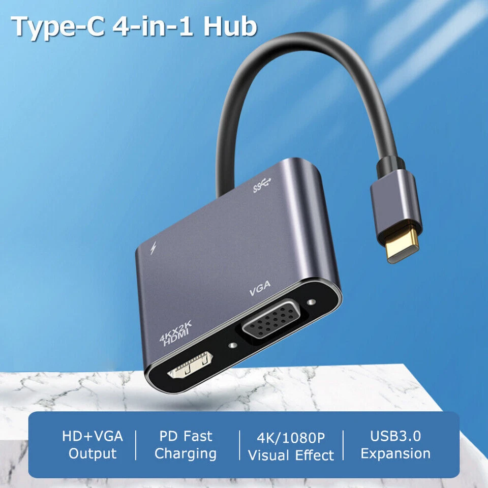 4 IN 1 USB C To HDMI 4K VGA Adapter USB 3.0 Type C to VGA HDMI Video Converter - Image 4 of 4