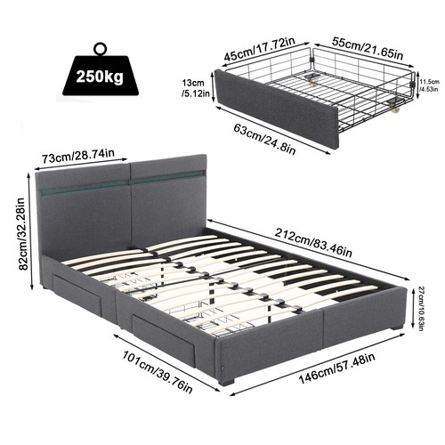 Bettgestell Bett Bettrahmen Doppelbett mit LED-Leuchten Lattenrost 200×140cm - Bild 5 von 8