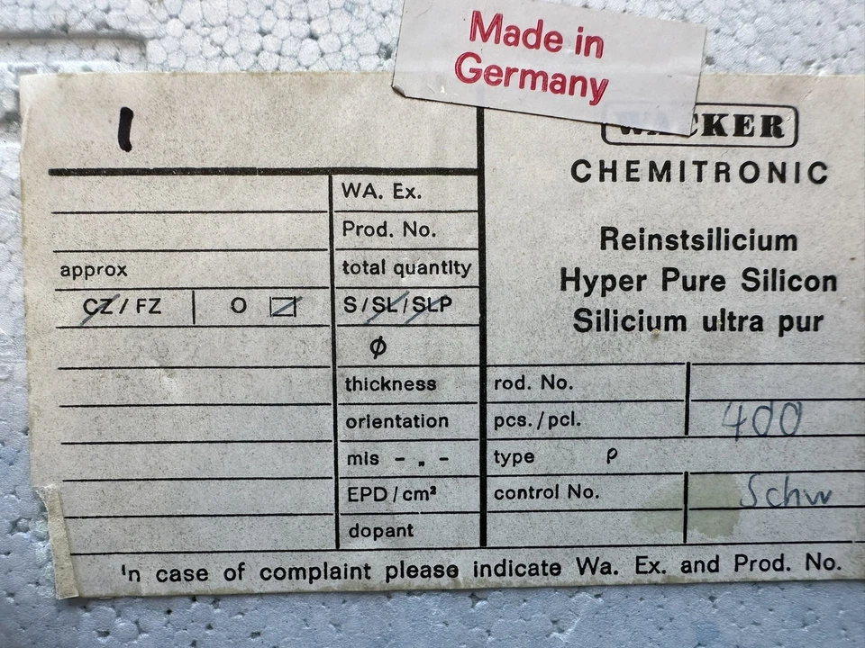  LOTE DE 400 OBLEAS WAKER CHEMTRON HYPER SILICON PURE 2.365" de diámetro, 14-15 molinos de espesor Foto 3 de 4