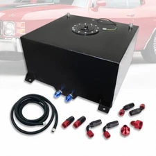 15 Gallon Fuel Cell Gas Tank Black & Level Sender & 12' Fuel Hose Line Kit