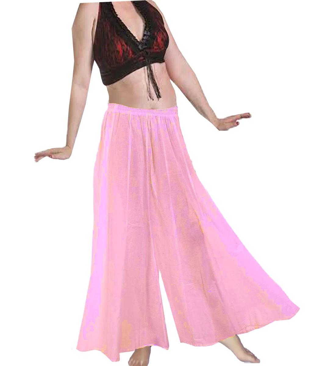 Women Light Pink Boho Wide Leg Palazzo Pant Belly Dance Chiffon Palazzo  Pant C17