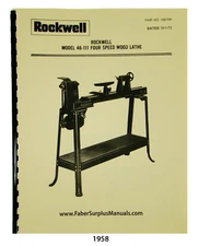 Rockwell 4 Speed 46-111 & Others Wood Lathe Instructions and Parts Manual #1958 