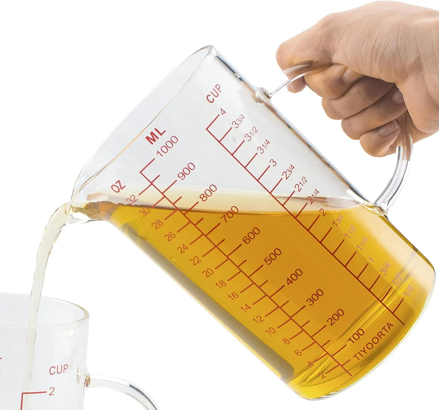 Glass Measuring Cup with Handle, Three Scales (OZ, Cup, ML), V-Shaped Spout, Mea