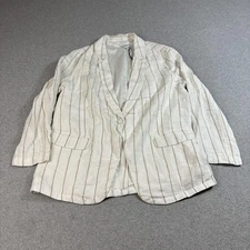 Halston Jacket Women Large White Linen Stripe Blazer Lightweight Heritage Office