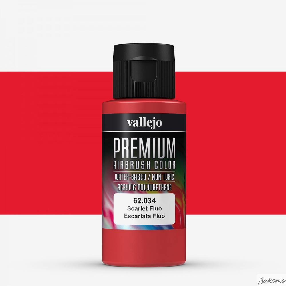 Vallejo Premium Airbrush Paint Acrylic 60ml Scarlet Fluorescent For Airbrushing