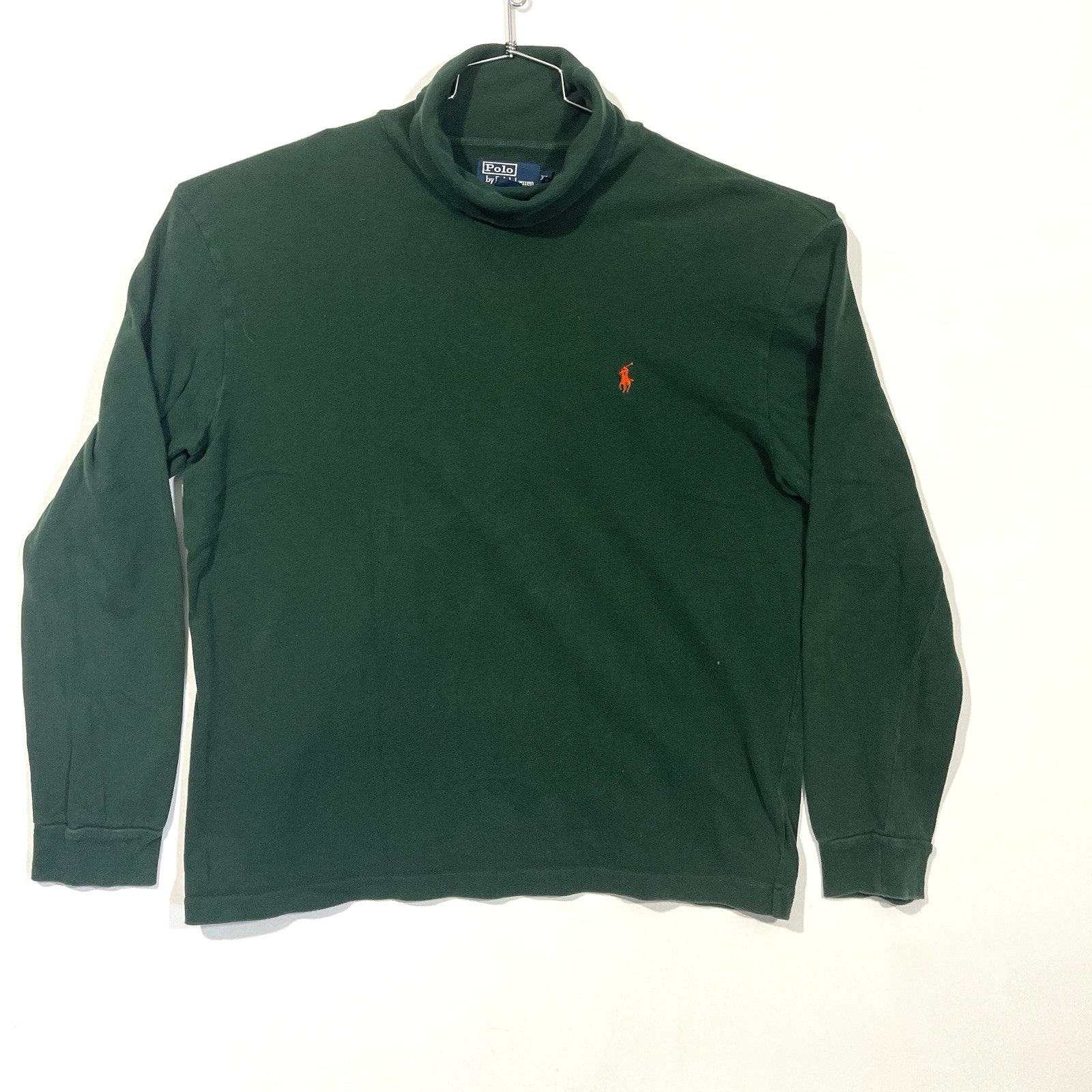 Polo Ralph Lauren maglione uomo vintage verde collo alto taglia XL arancione pony