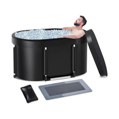 Zenicham Portable Black Oval Cold Plunge Tub 1-3 Seat w/ Cover, Mat, Pillow