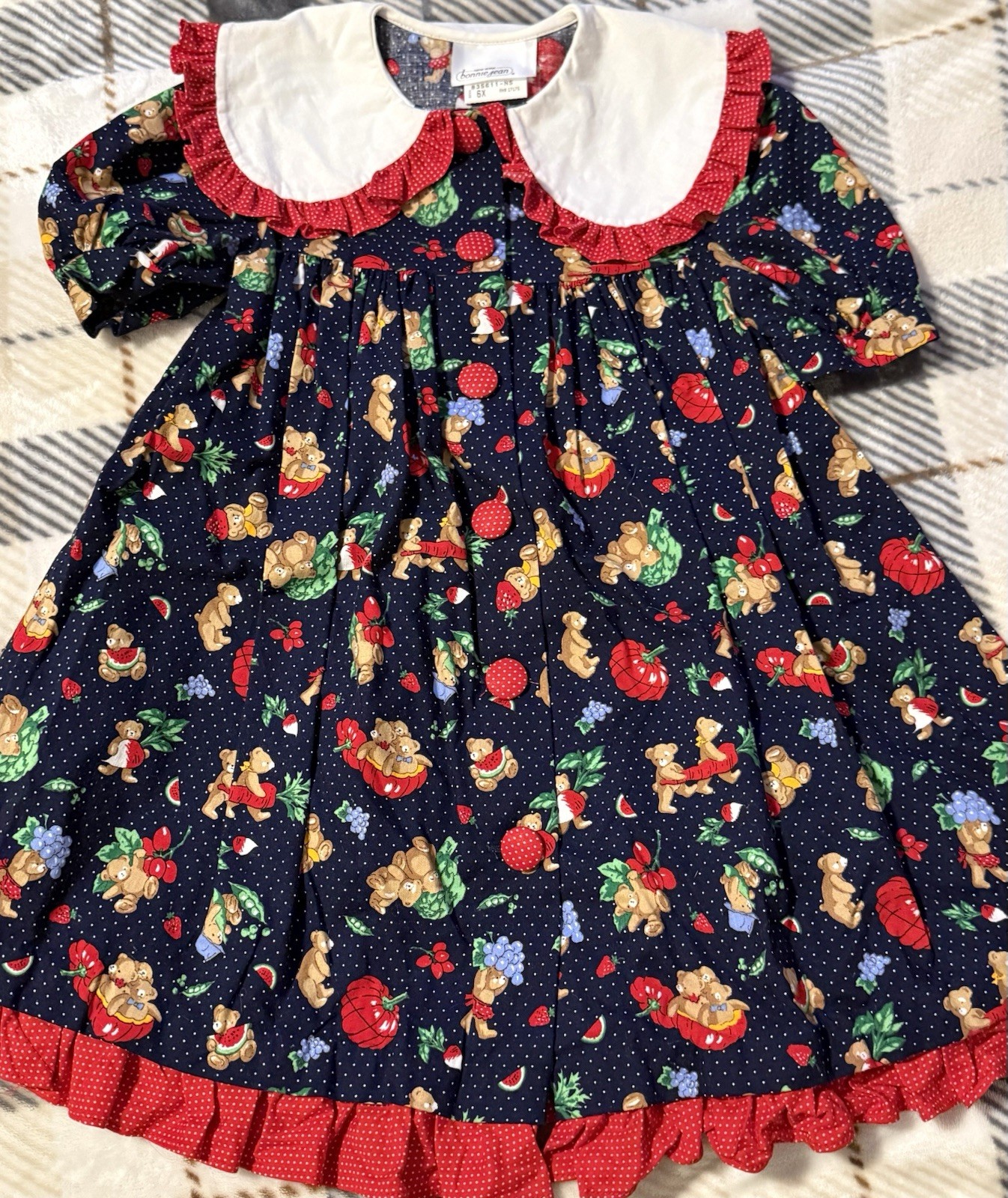 90’s Bonnie Jean Red Bears fruit Dress Girls Size 6X