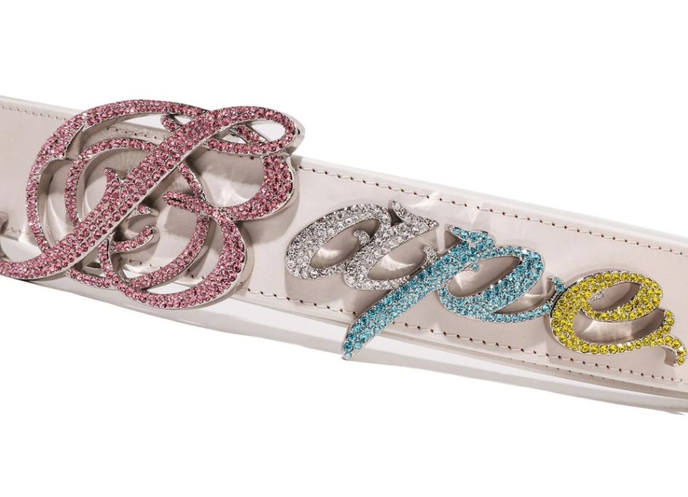 あ*り様 BAPE ape ストーンピンクベルト A BATHING APE Men's BAPE LOGO BELT WITH RHINESTONES 1M30-188-304