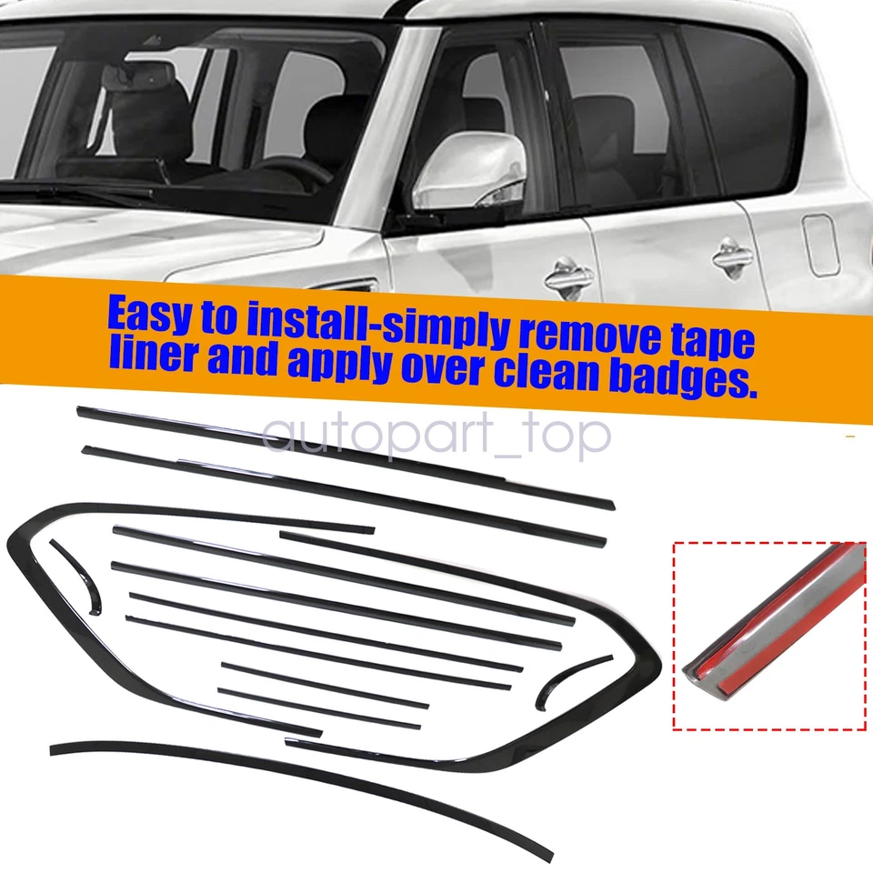 Cubierta moldeada de tira de ventanas negra brillante para Nissan Armada/Patrol 2017-2024 Foto 3 de 4