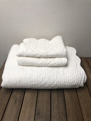 Simply Shabby Chic Matelasse Quilt Set 100% Cotton Queen White Scalloped 86x92''