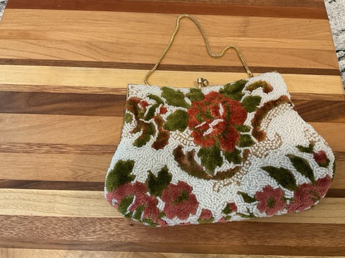 Vintage Perlen Gobelin Abend Handtasche Clutch Hongkong