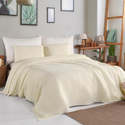 Super King Bettüberwurf 100% Baumwolle Creme 240x280 Große Sofadecke Tagesdecke