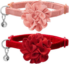 2 Pack Breakaway Cat Collars with Bell, Velvet Floral Red Cat Collar