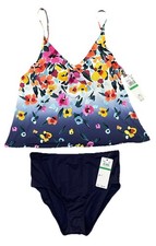 Anne Cole Gradient Floral 2 Piece Swimsuit Size L NWT   