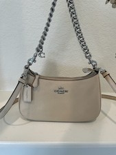Coach Teri Tan With Silver Pebble Leather CE556 2 Ways Convertible Shoulder Bag