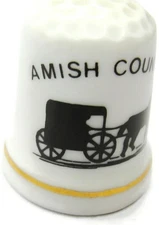 Amish Country Porcelain Thimble with Horse and Buggy Design