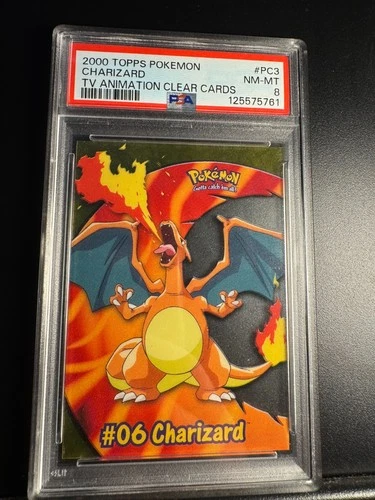 2000 Topps Pokemon TV Animation Clear Cards #PC3 Charizard PSA 8  Graded