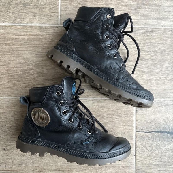 Women Palladium Boots Black Leather 37 #494C