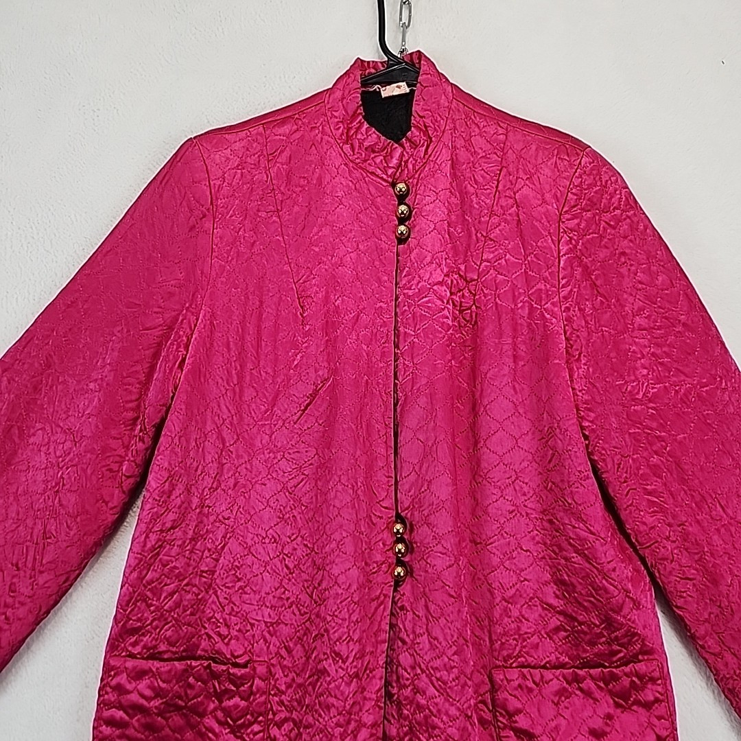 Vintage 1950's Sally Linn of Hollywood Pink Satin Quilted Jacket Women's Size 16